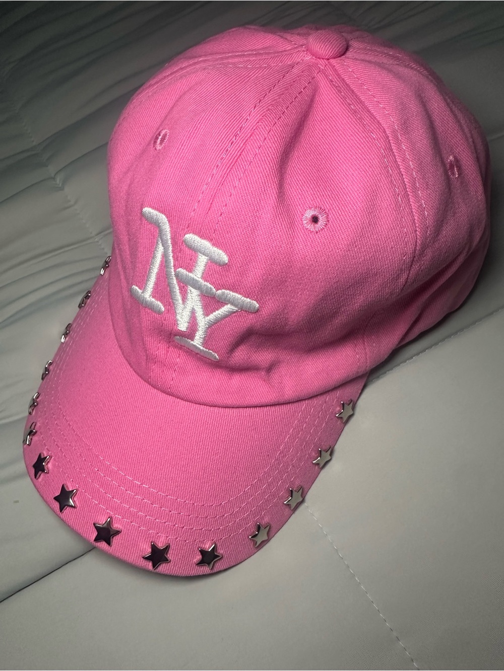 Pink NY Embroidered Star-Studded Baseball Cap - Picture 3 of 5